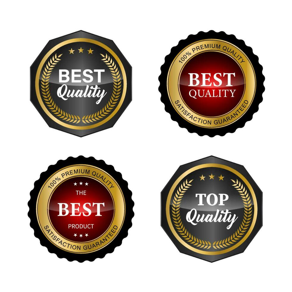 Golden badges and labels with golden ribbon vector collection .vector illustration