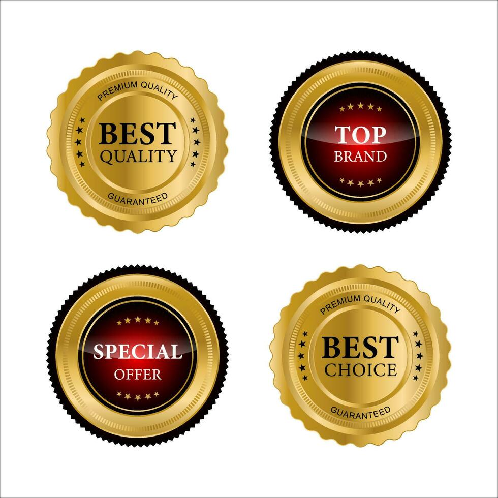 Golden badges and labels with golden ribbon vector collection .vector illustration