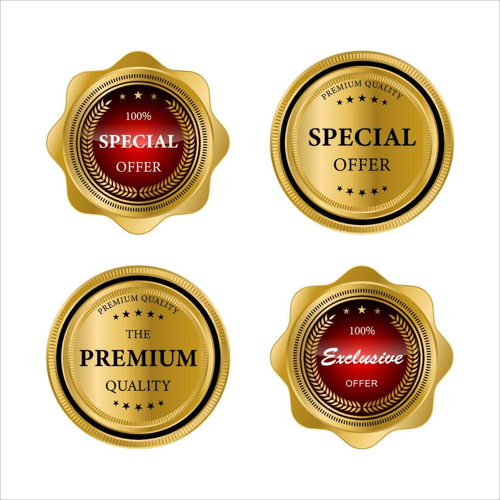 Golden badges and labels with golden ribbon vector collection .vector illustration