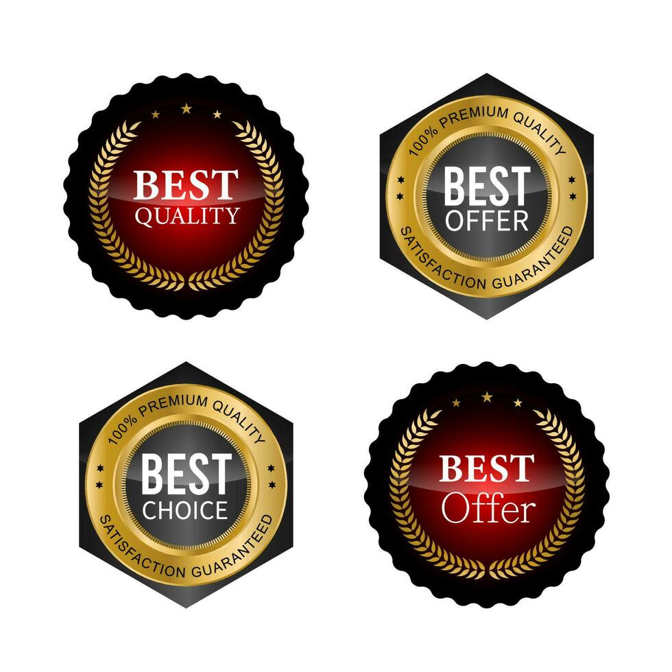 Golden badges and labels with golden ribbon vector collection .vector illustration