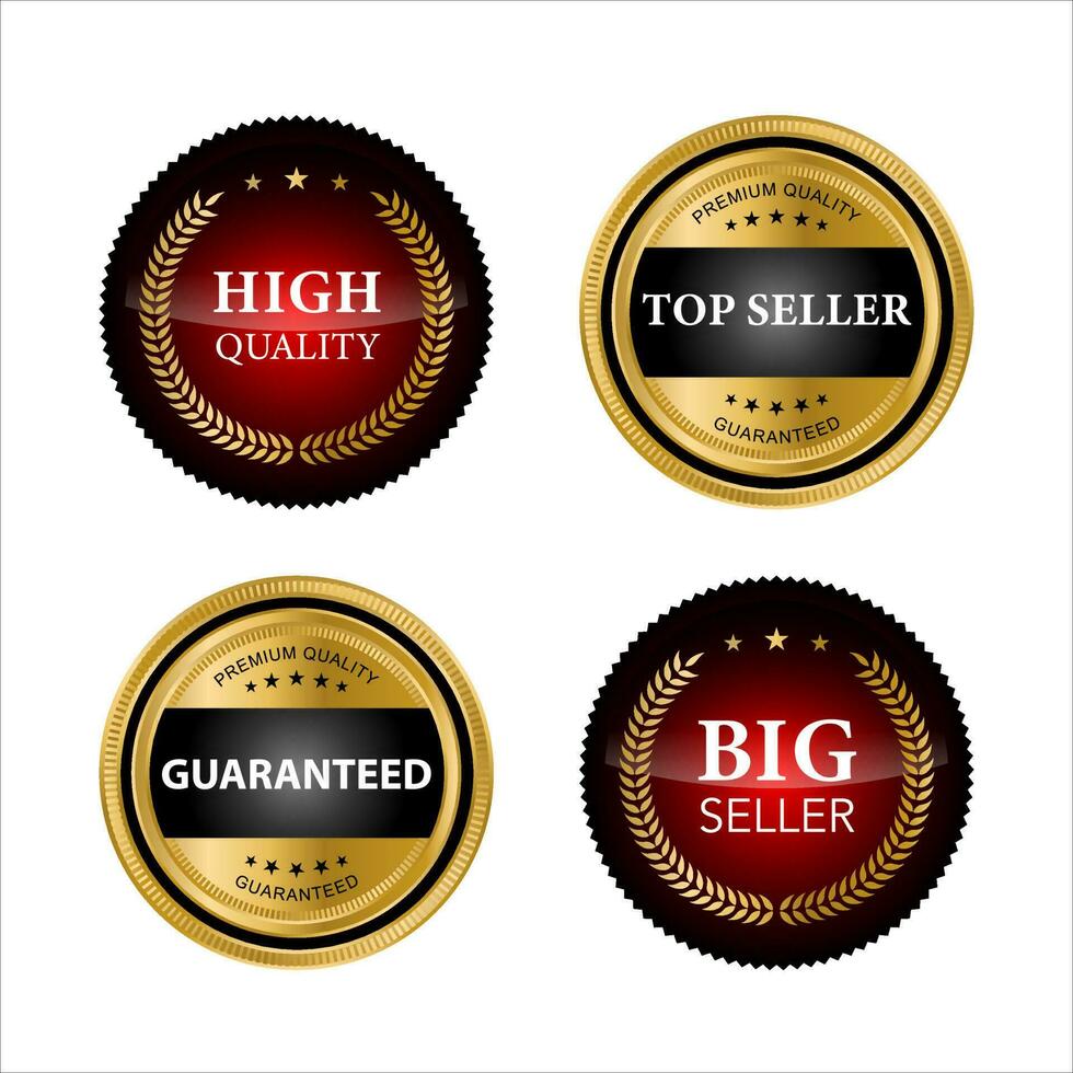 Golden badges and labels with golden ribbon vector collection .vector illustration