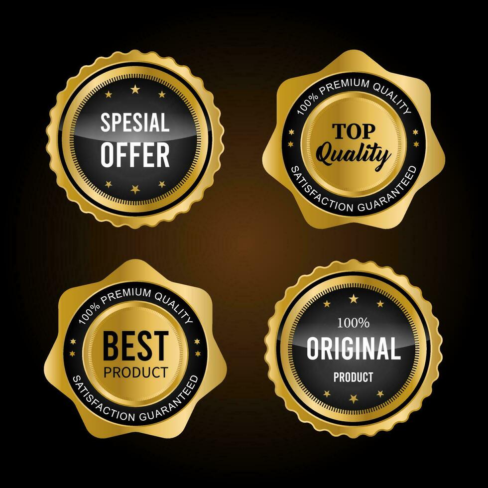 Luxury gold badges and labels premium quality product. vector illustration