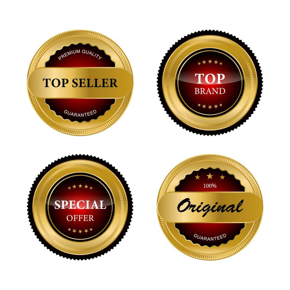 Set of golden seal quality product badges vector