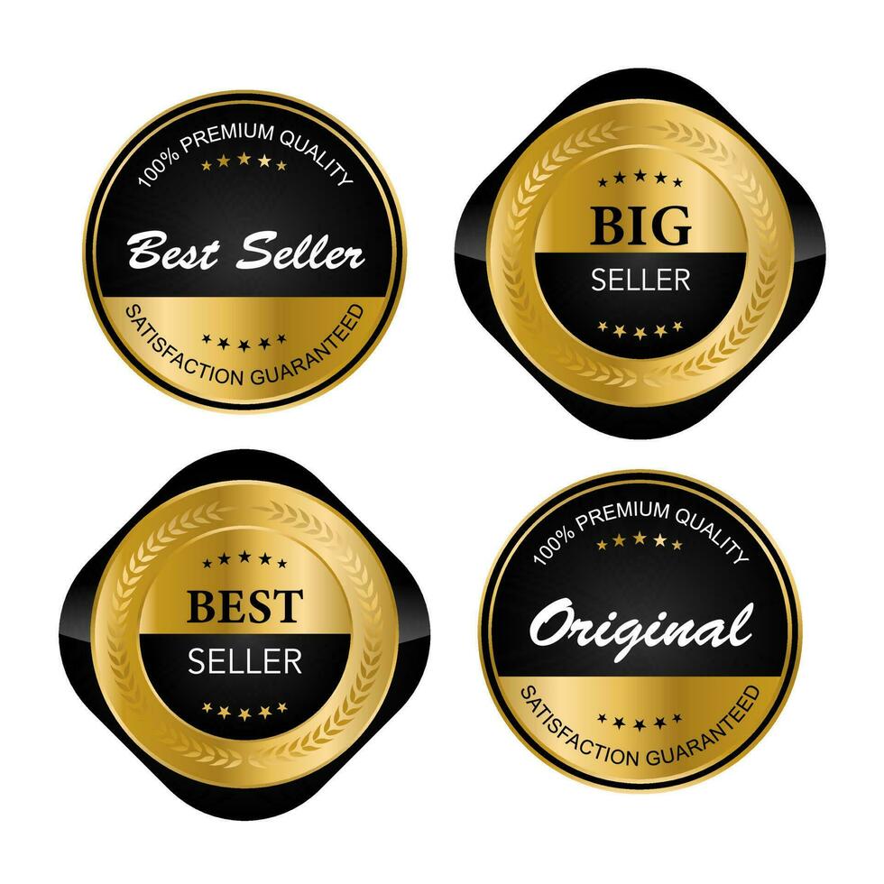 Luxury golden seal badges and labels sales quality product. vector illustration