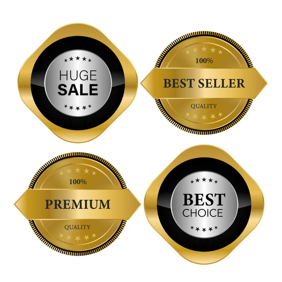 insignias y etiquetas de sello dorado de lujo producto de calidad de venta. ilustración vectorial vector