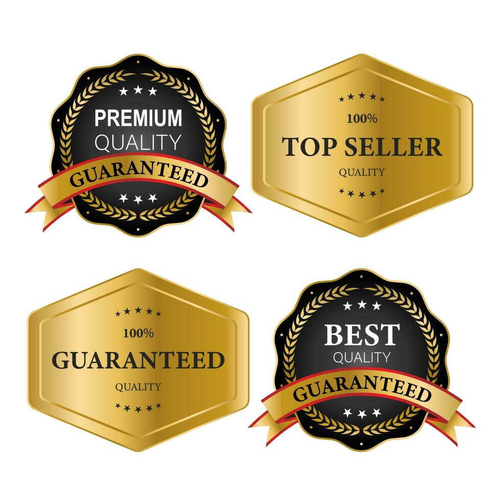 Set golden badges and labels. vector illustration