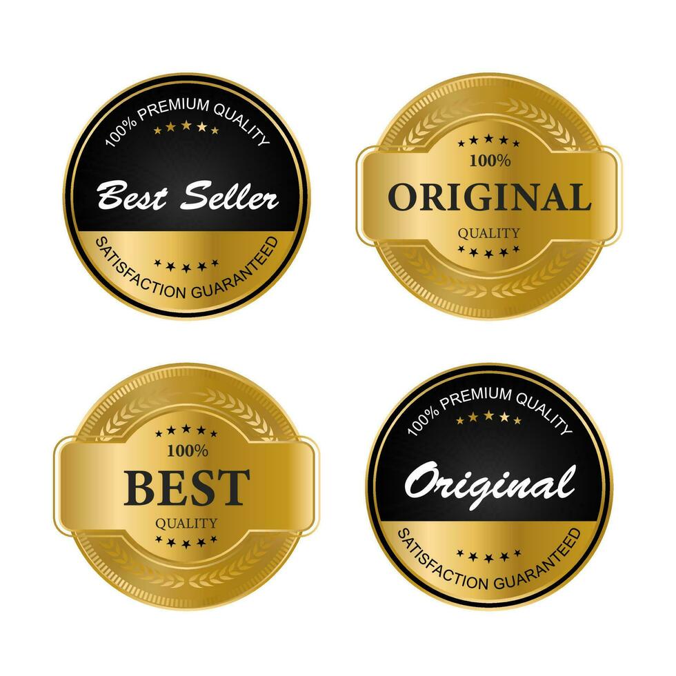 insignias y etiquetas de sello dorado de lujo producto de calidad de venta. ilustración vectorial vector