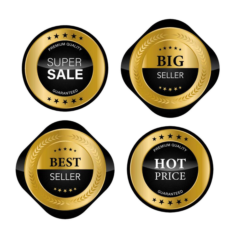 Luxury golden seal badges and labels sales quality product. vector illustration