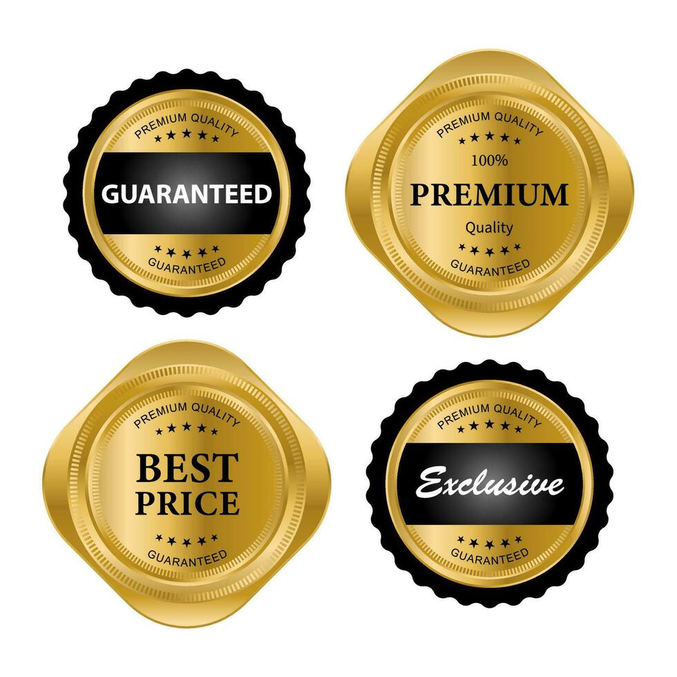 Set of golden seal quality product badges vector