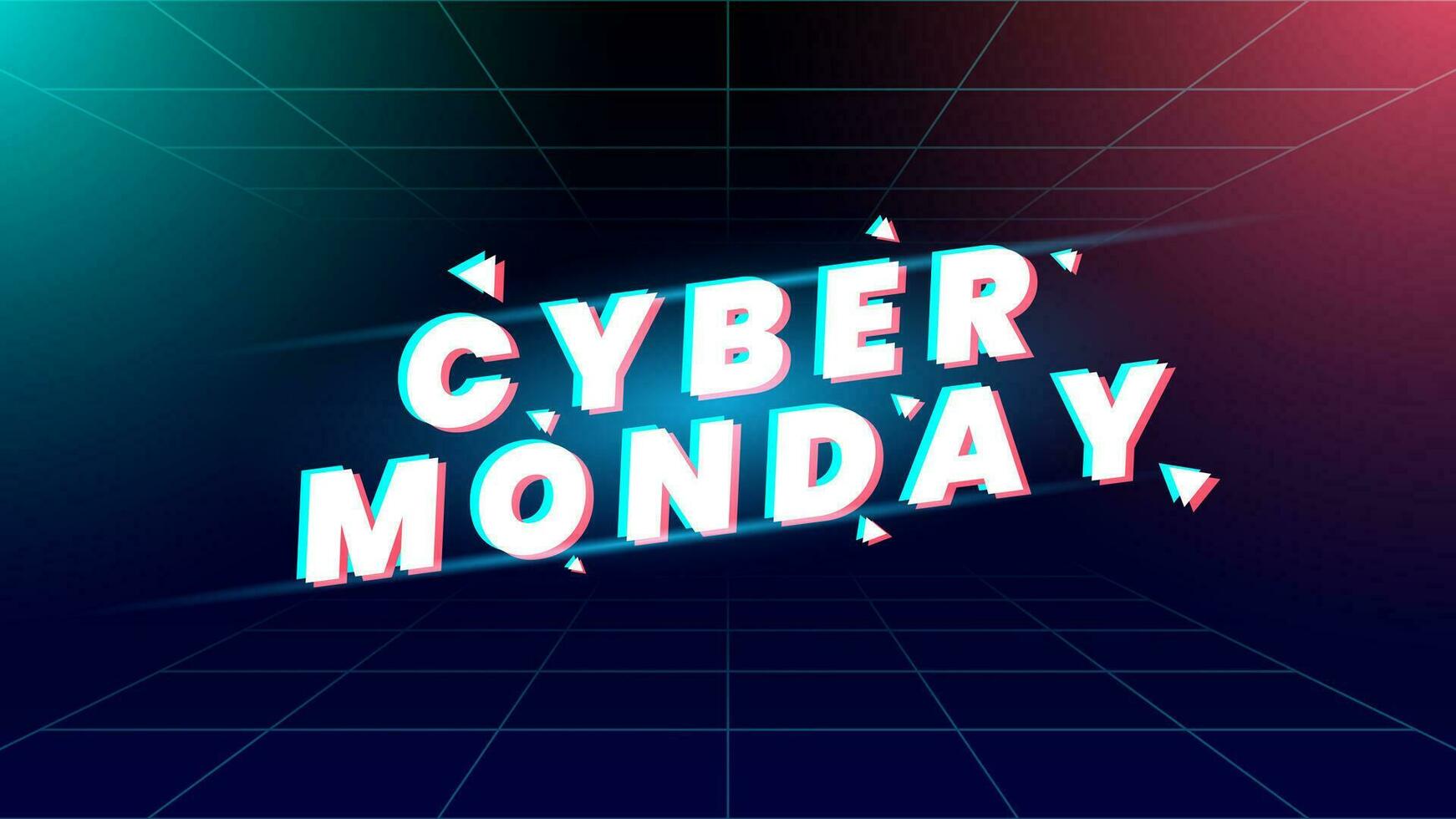 Cyber monday promotion banner design with glitch style. Vector illustration