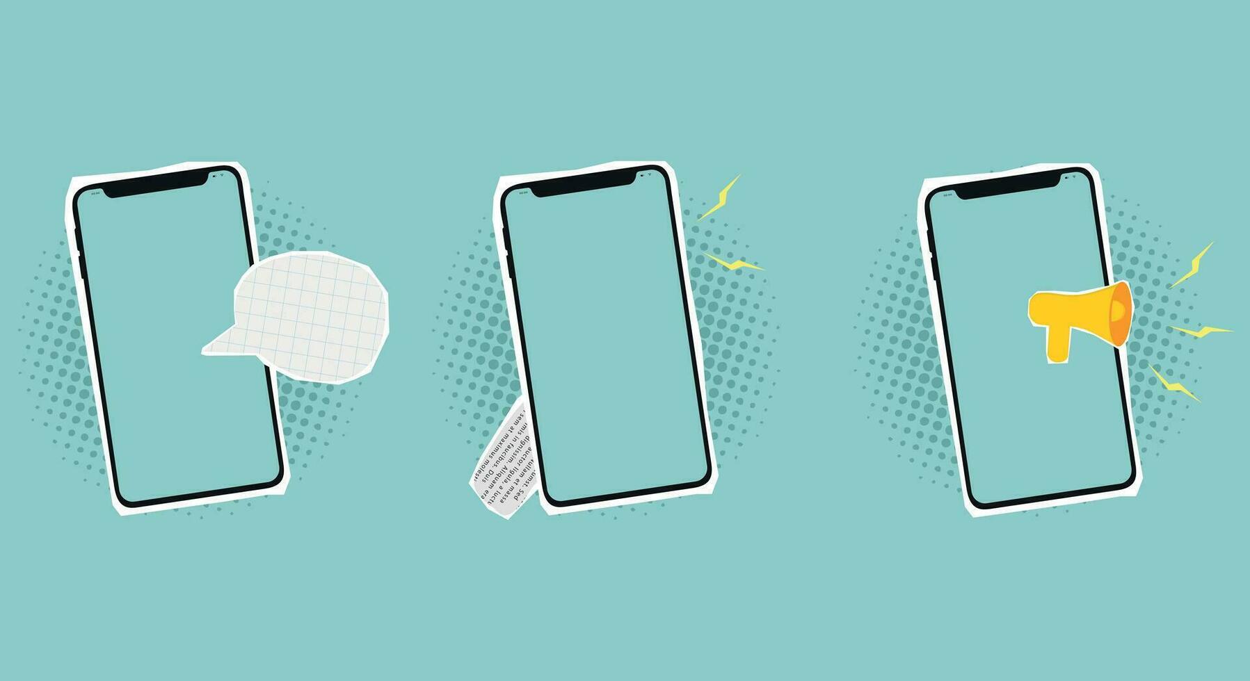 Set of collage elements with phones. Retro banner concept with cut out paper elements vector