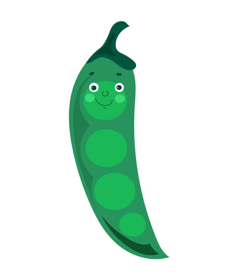Peas kawaii vector, Cartoon vegetables eating for child, funny cute veggies characters, kawaii healthy food. vector