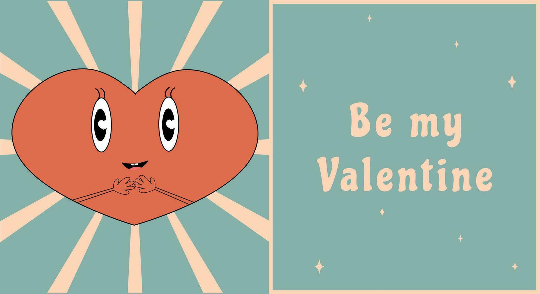 retro maravilloso encantador corazones carteles amor concepto. contento san valentin día saludo tarjeta en de moda retro 60s 70s dibujos animados estilo. vector ilustración en rosado rojo colores.