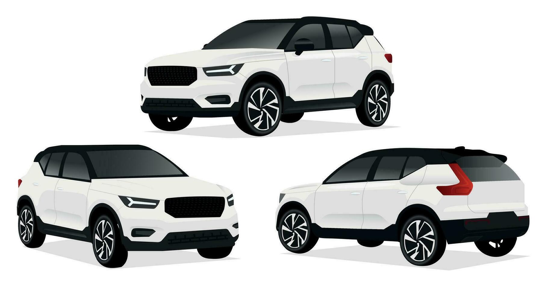 Realistic car isolated on white. Vector car illustration. Set the car from all sides.
