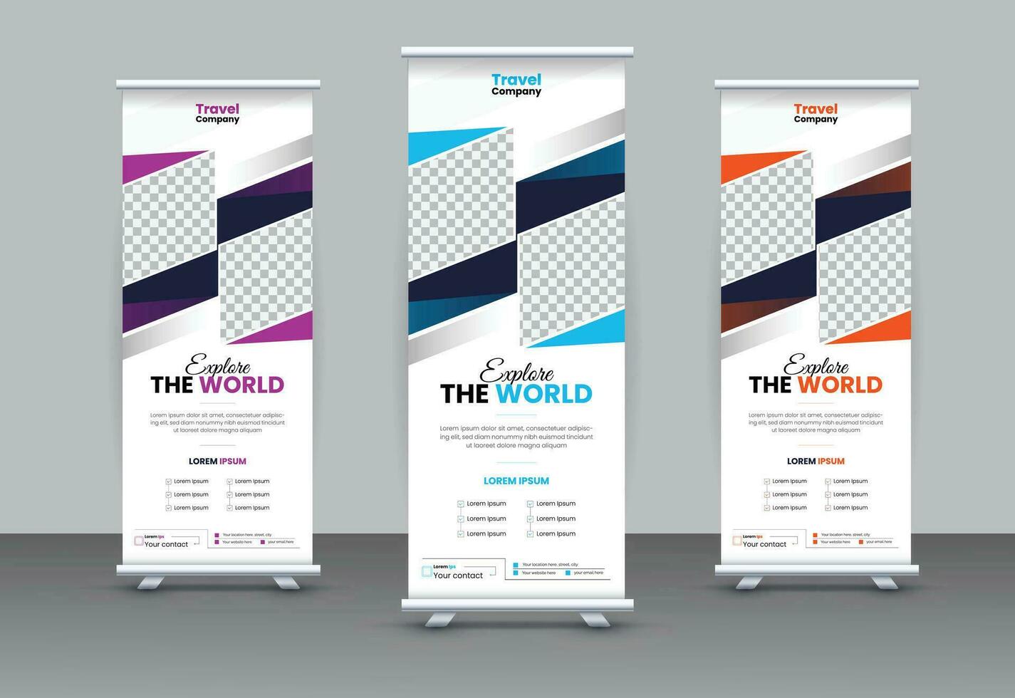 travel roll up banner template design for travel agency, marketing, display, x-banner, flag-banner, infographics, presentation. roll up banner Vector X-banner and Street Business Flag of Convenience