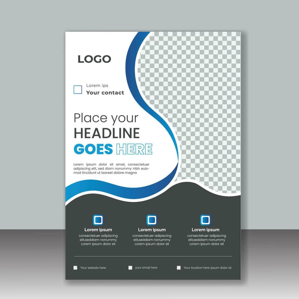 Professional and corporate Business flyer template design with blue and black color, magazine cover template, modern and clean vector, Publication, advertise, cover, editable vector template.