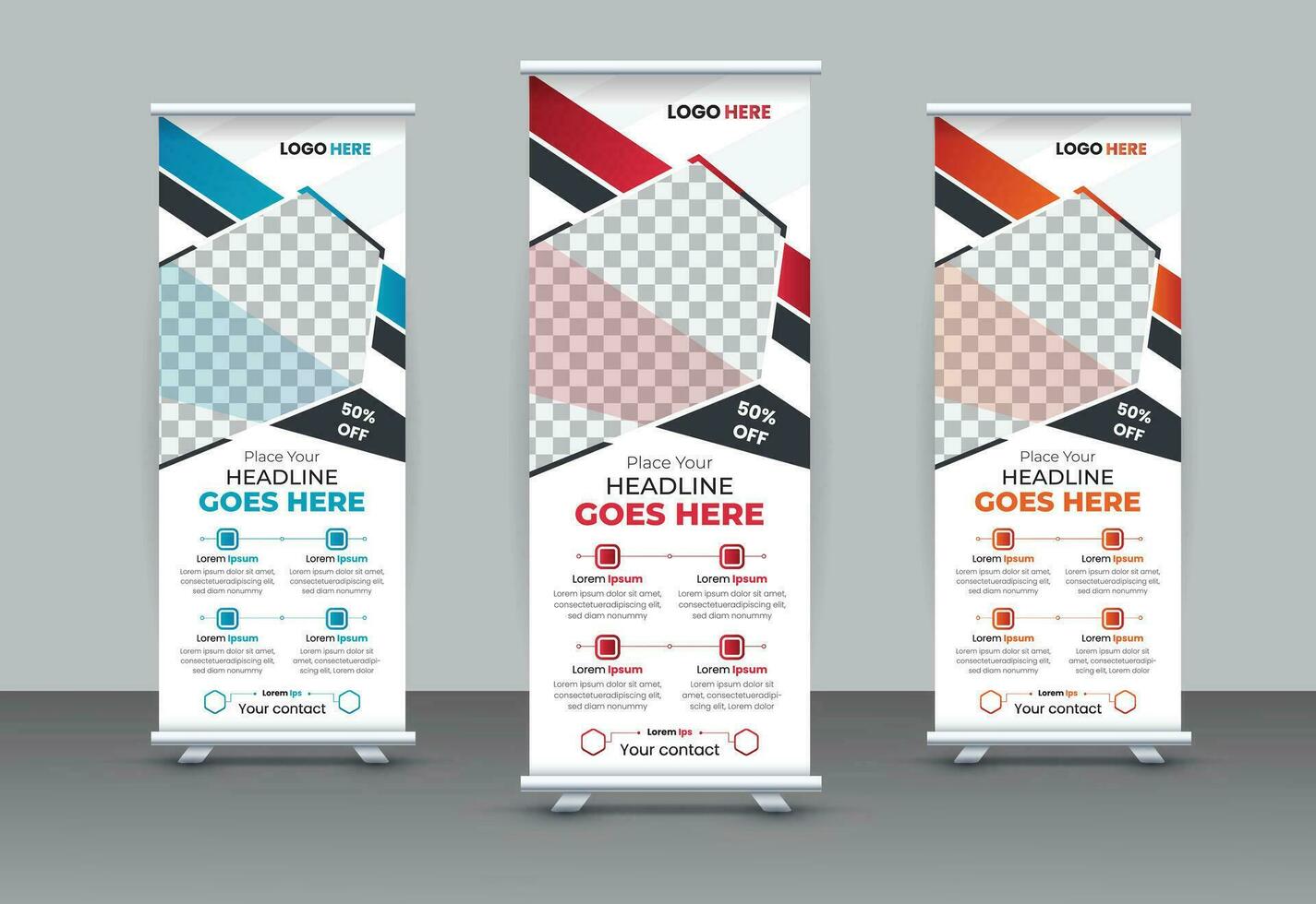 Roll up banner design template for business modern clean vector, Business Roll Up. Standee Design. Banner Template, advertisement, pull up, polygon background, vector illustration