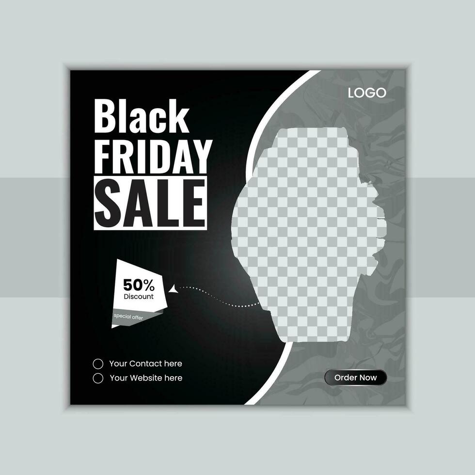 Smart watch product social media post design, ad banner template design, discount or sale offer with gray and black color background vector