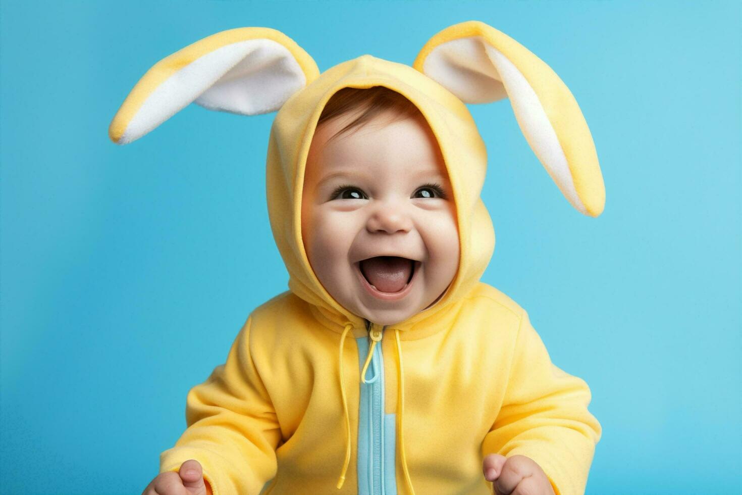 Infant lying portrait rabbit toddler bunny baby fun happy cute spring easter child sweet photo