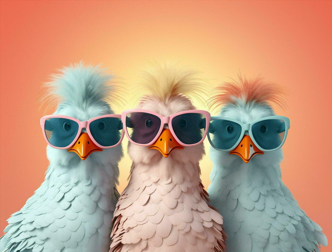 Bird one chicken poultry hen easter animal farming retro design sunglasses background red photo