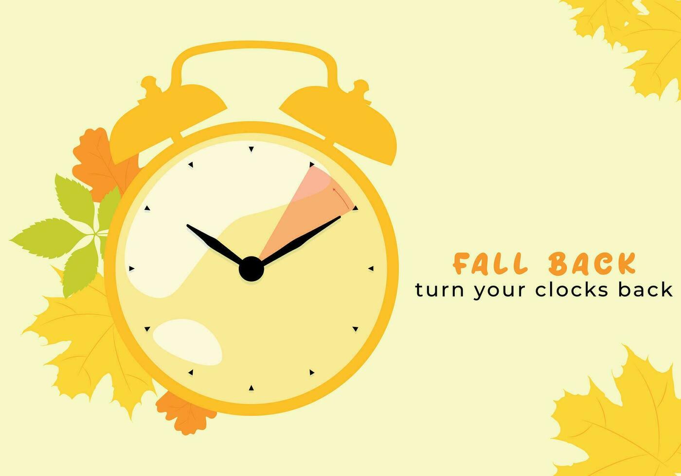 Fall back vector illustration. alarm clock with autumn leaves