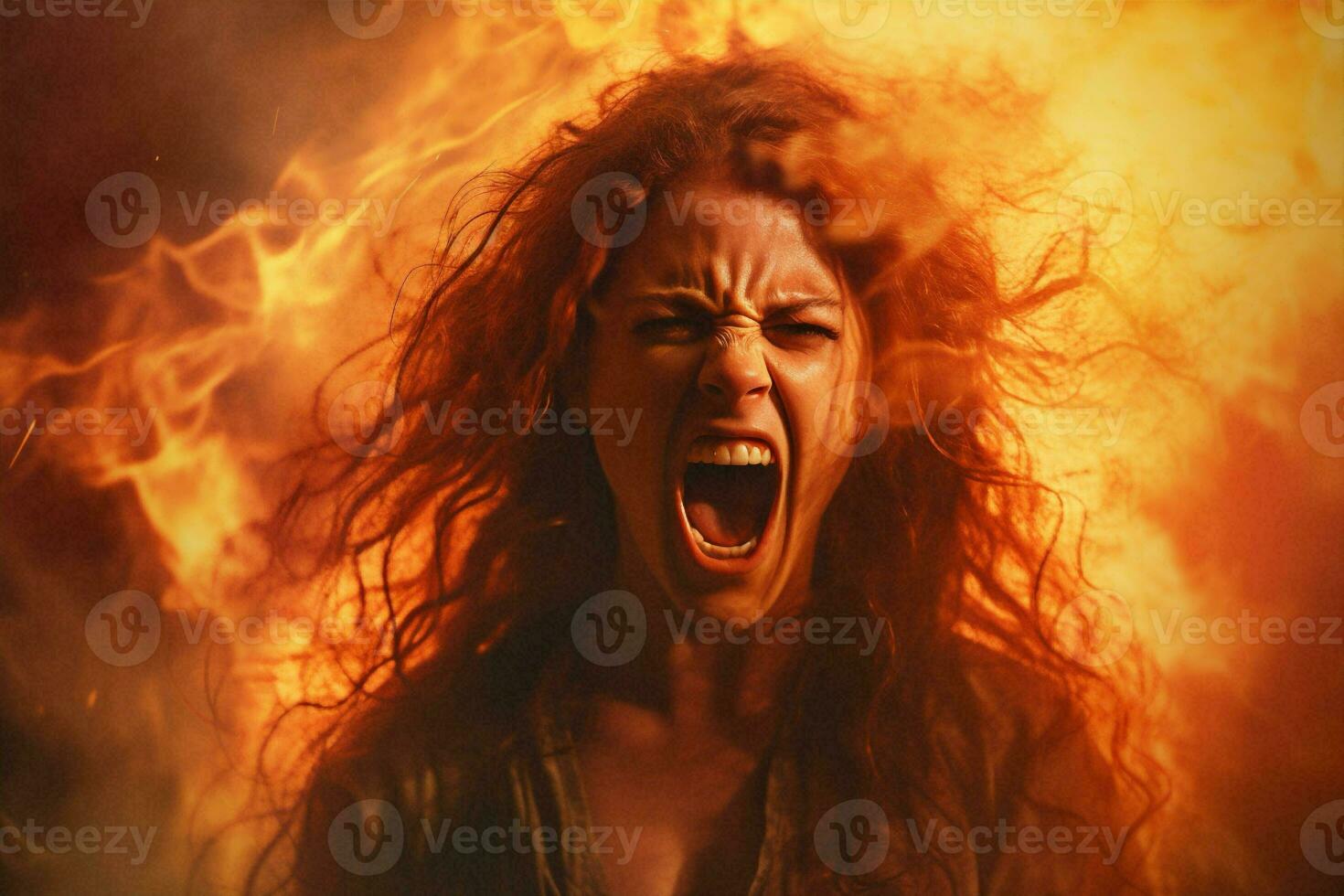 Woman fireball beautiful evil person horror dark devil fantasy gothic fire dress black halloween photo