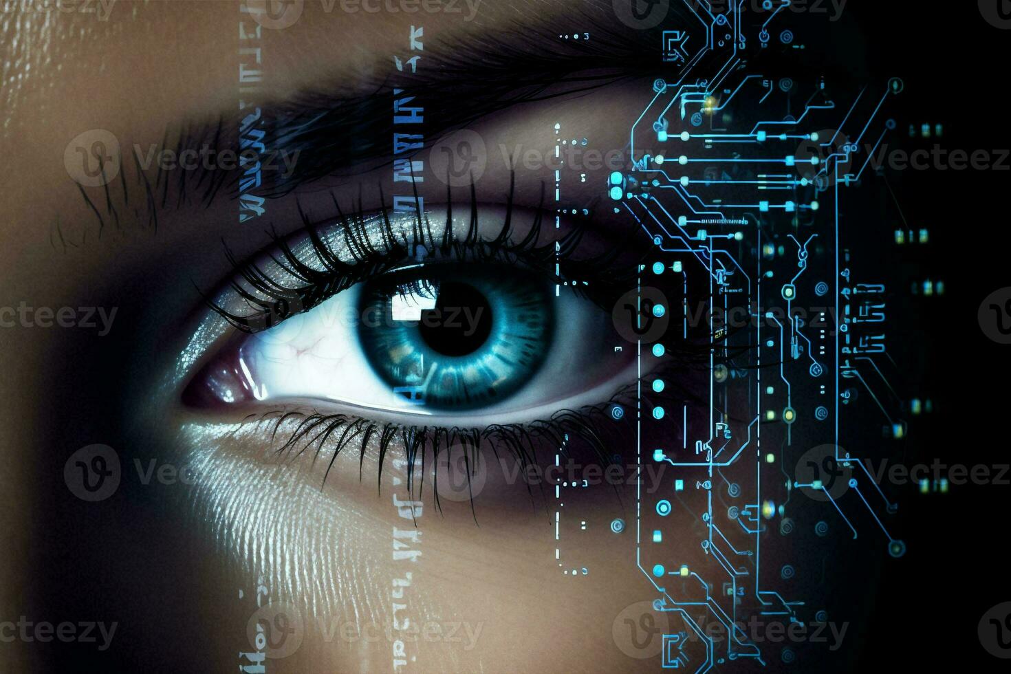 Woman futuristic science system digital technology cyberspace abstract human eye concept computer vision sensor binary photo