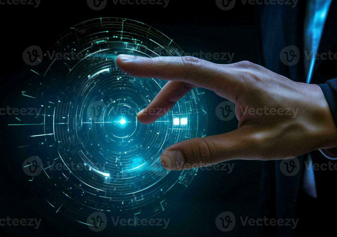 Screen connection innovation abstract business code technology tech virtual hand concept interface digital science blue photo