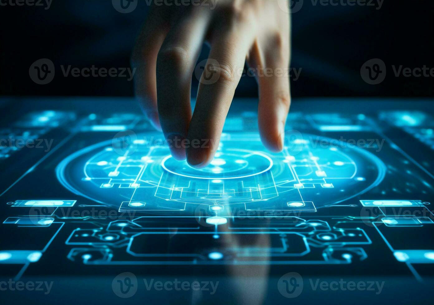Blue technology concept tech hand digital design business virtual interface security chart innovation screen photo