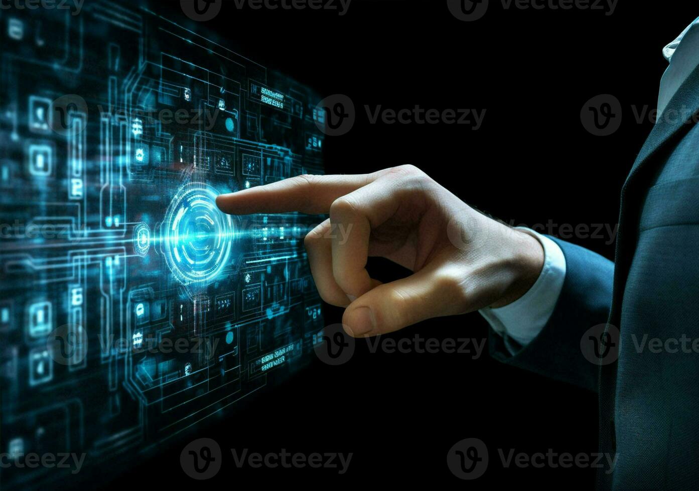 Businessman tech business screen interface virtual concept technology innovation digital future control hand information photo