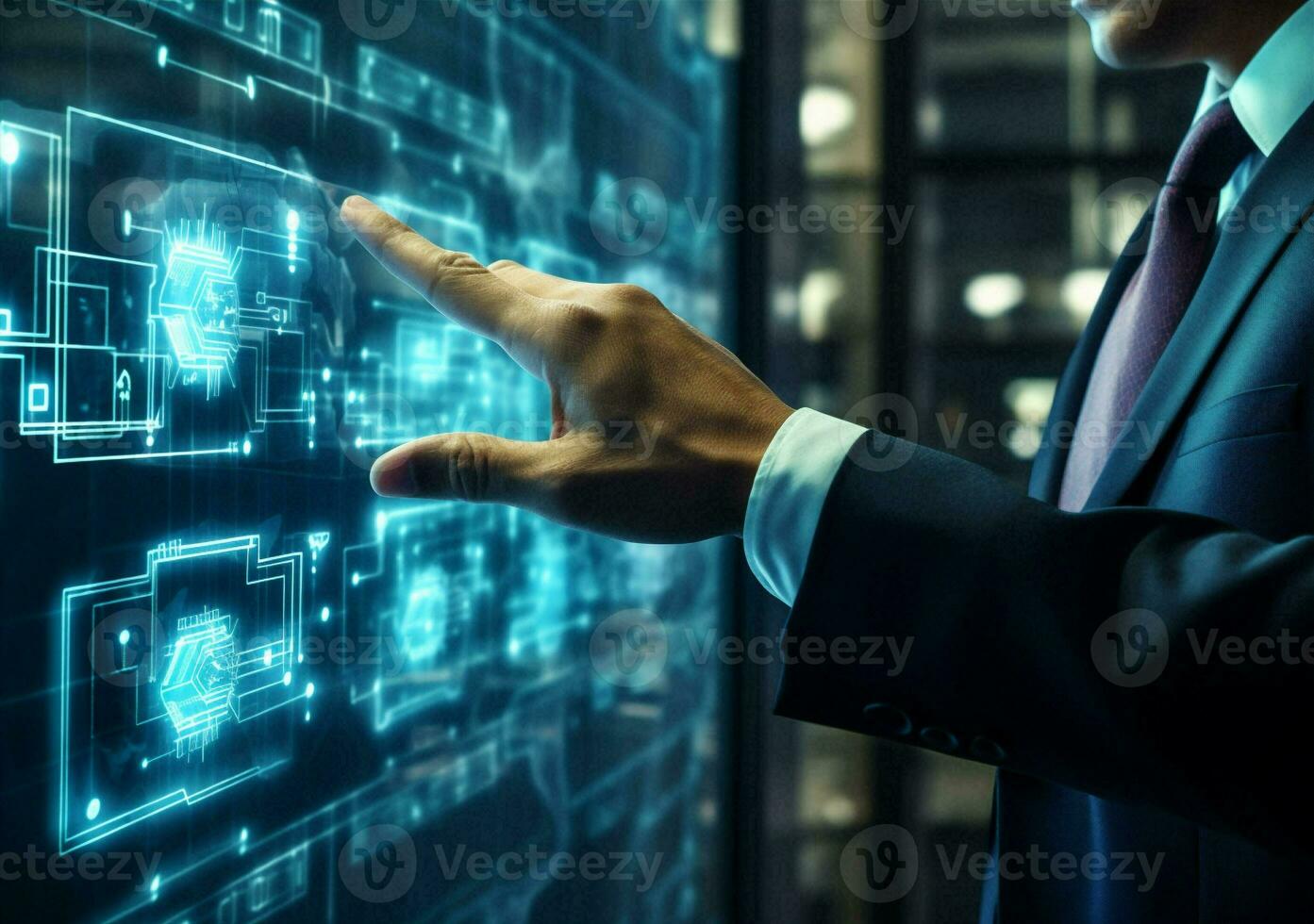 Business screen virtual technology digital futuristic display innovation concept interface tech hand photo