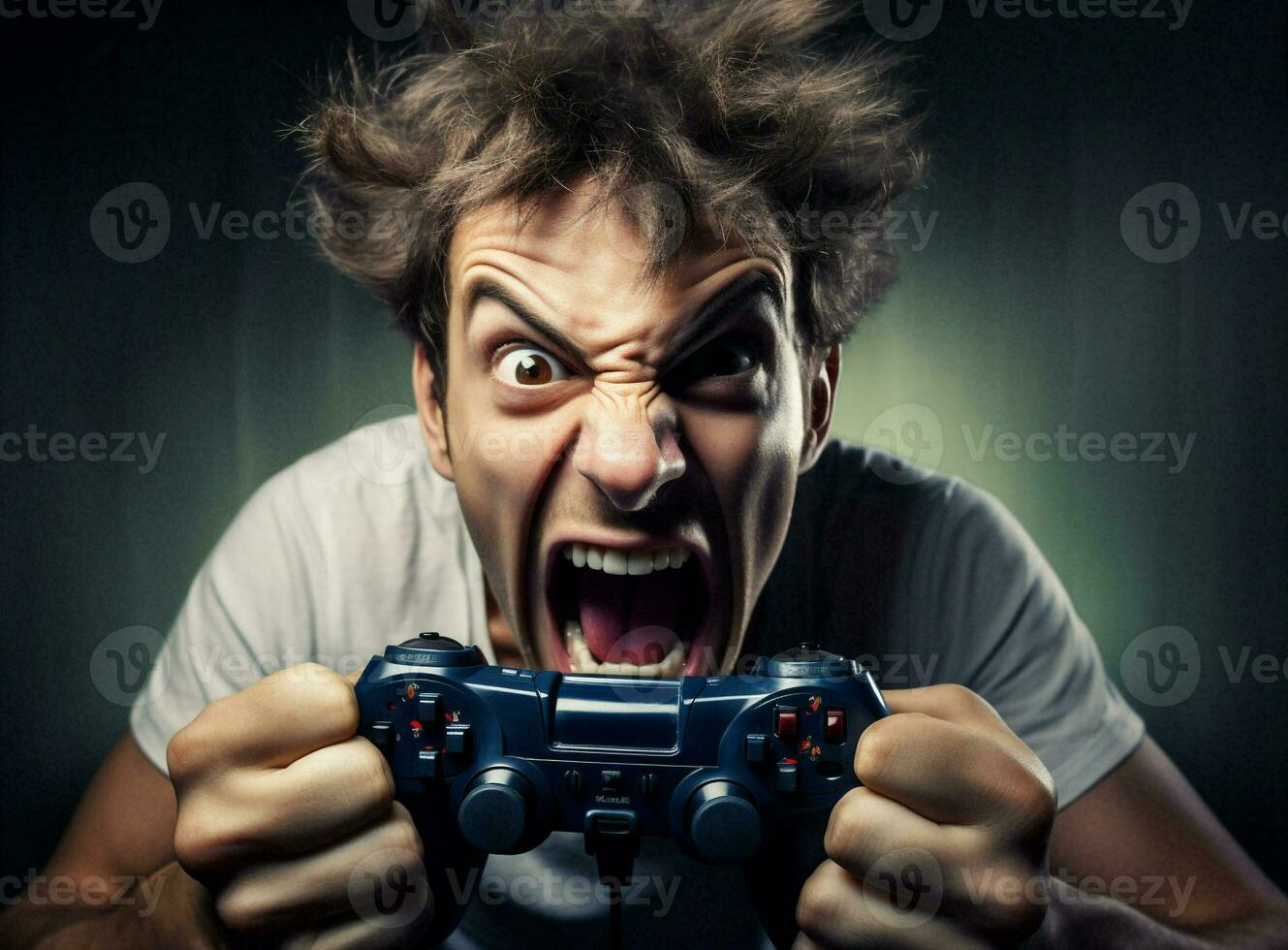 Man anger scream portrait video shout playing technology joystick person gamer angry stress furious sofa online photo