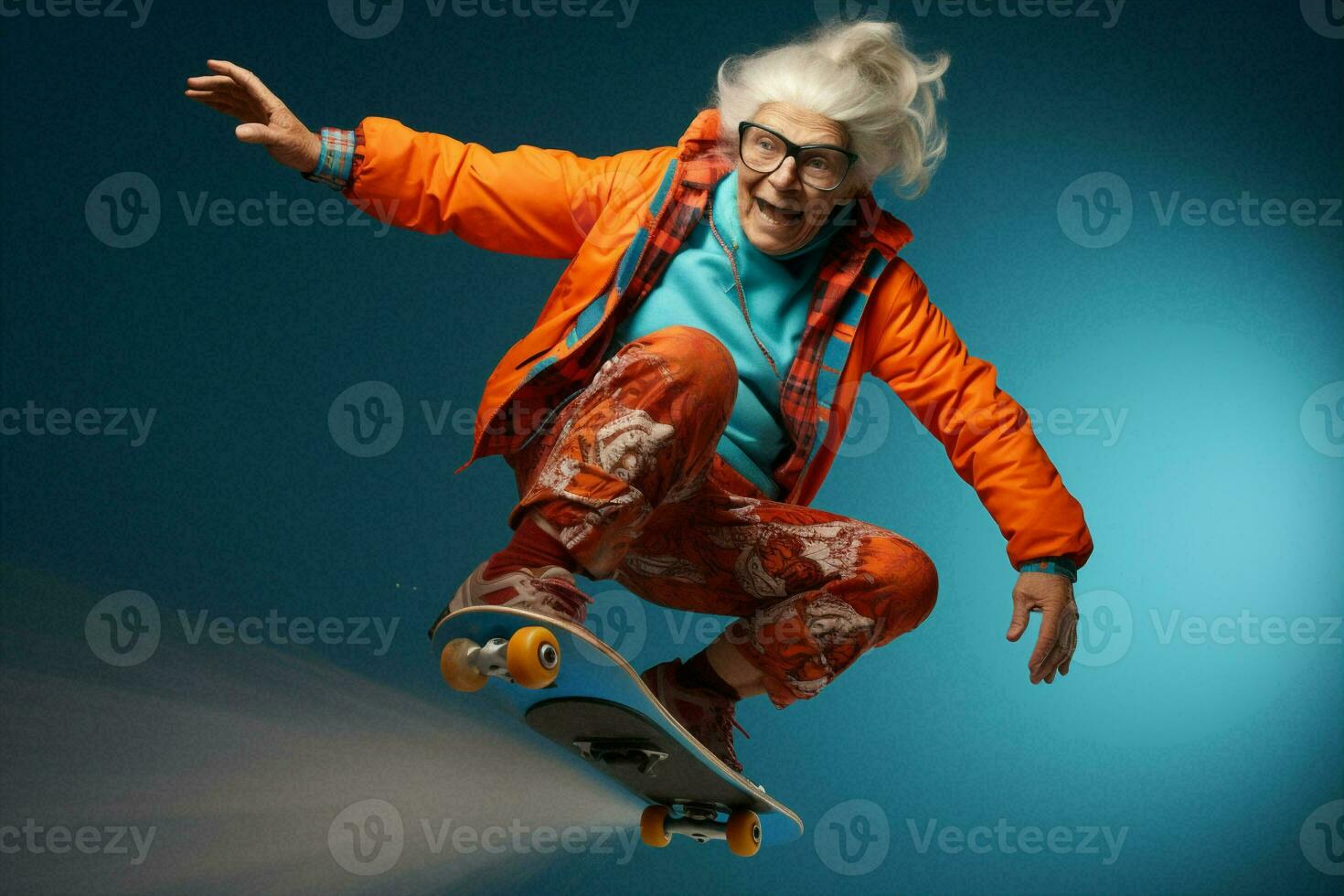 Woman crazy skateboard old background photo