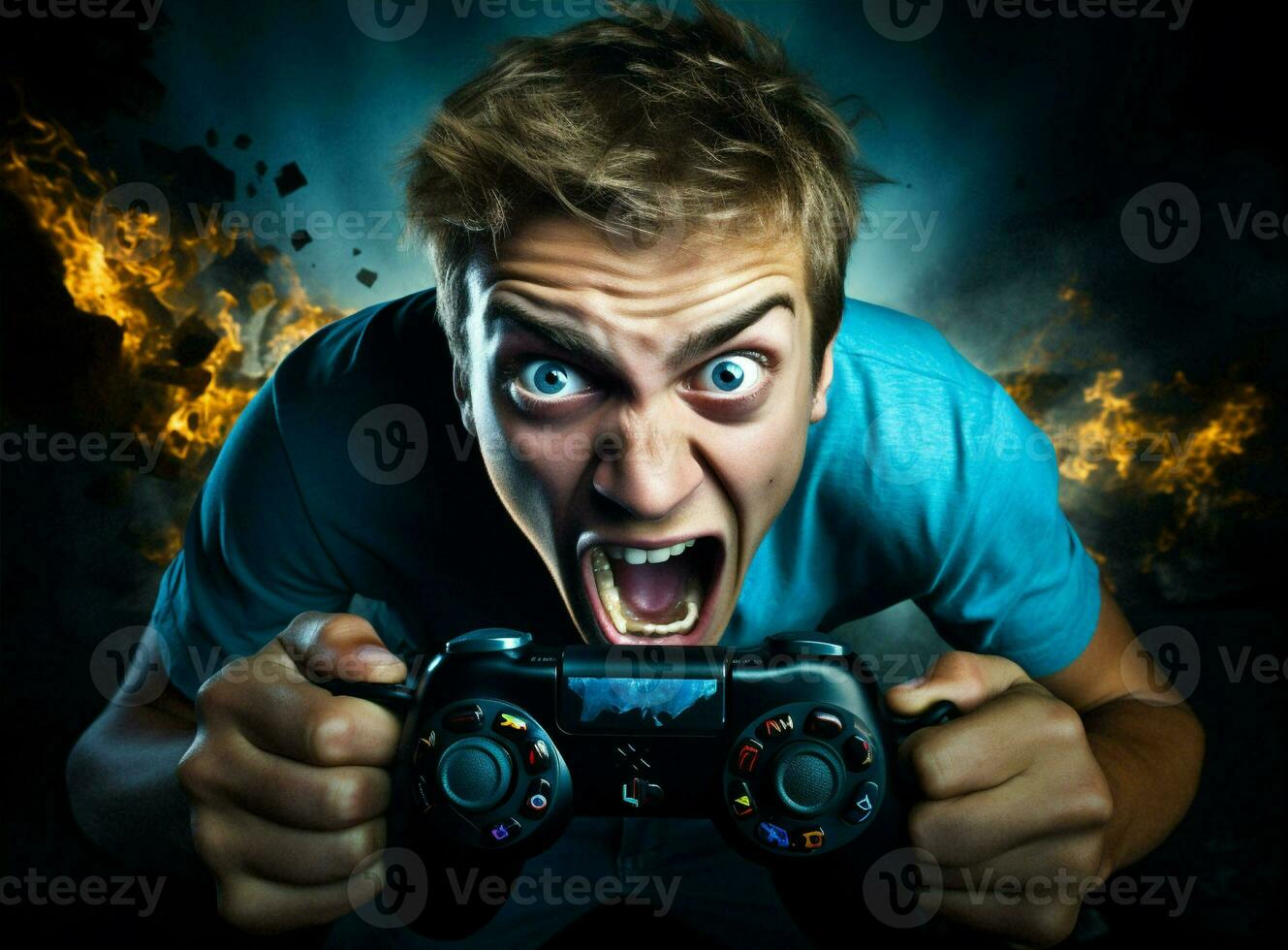 Playing man online gamer scream photo