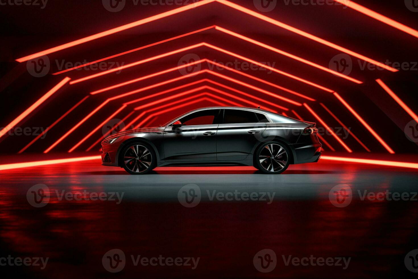 modern transportation automobile neon dark car red led luxury auto. Generative AI. photo