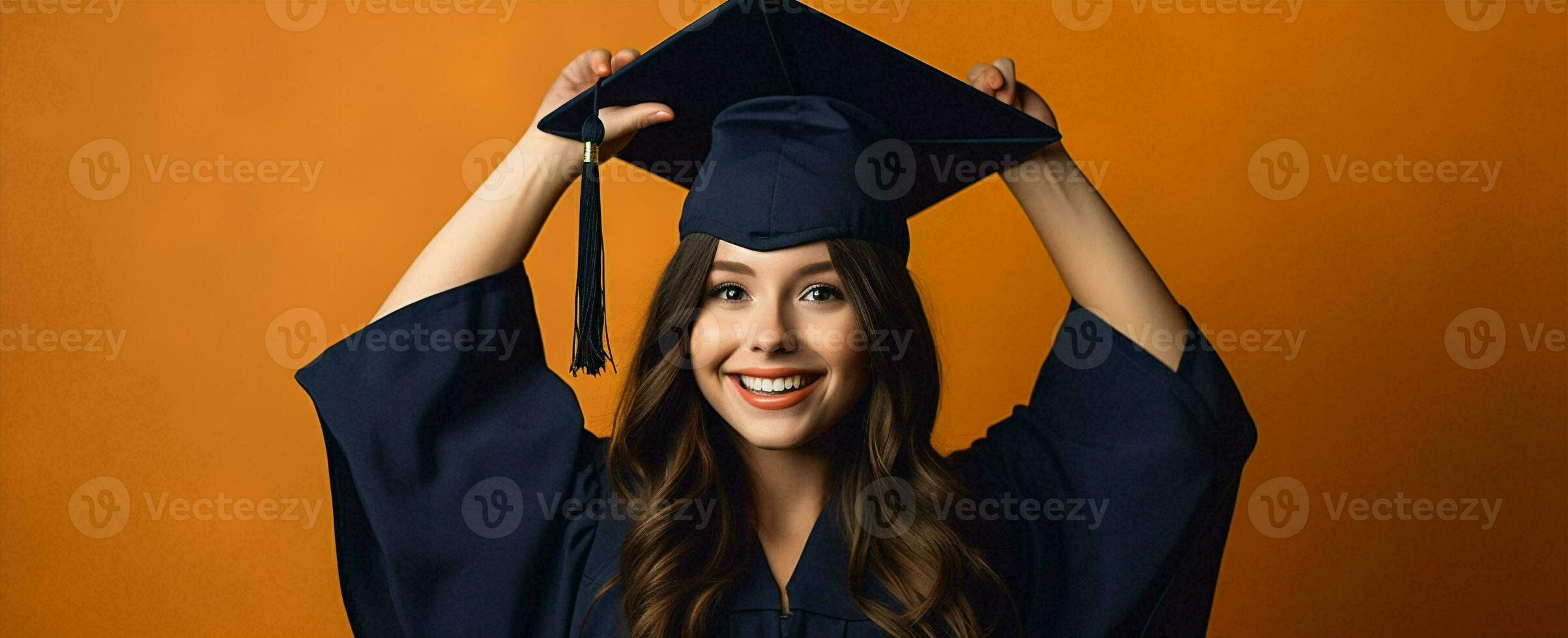 Smile woman black academic graduate accomplishment future achievement cap college university degree education student photo