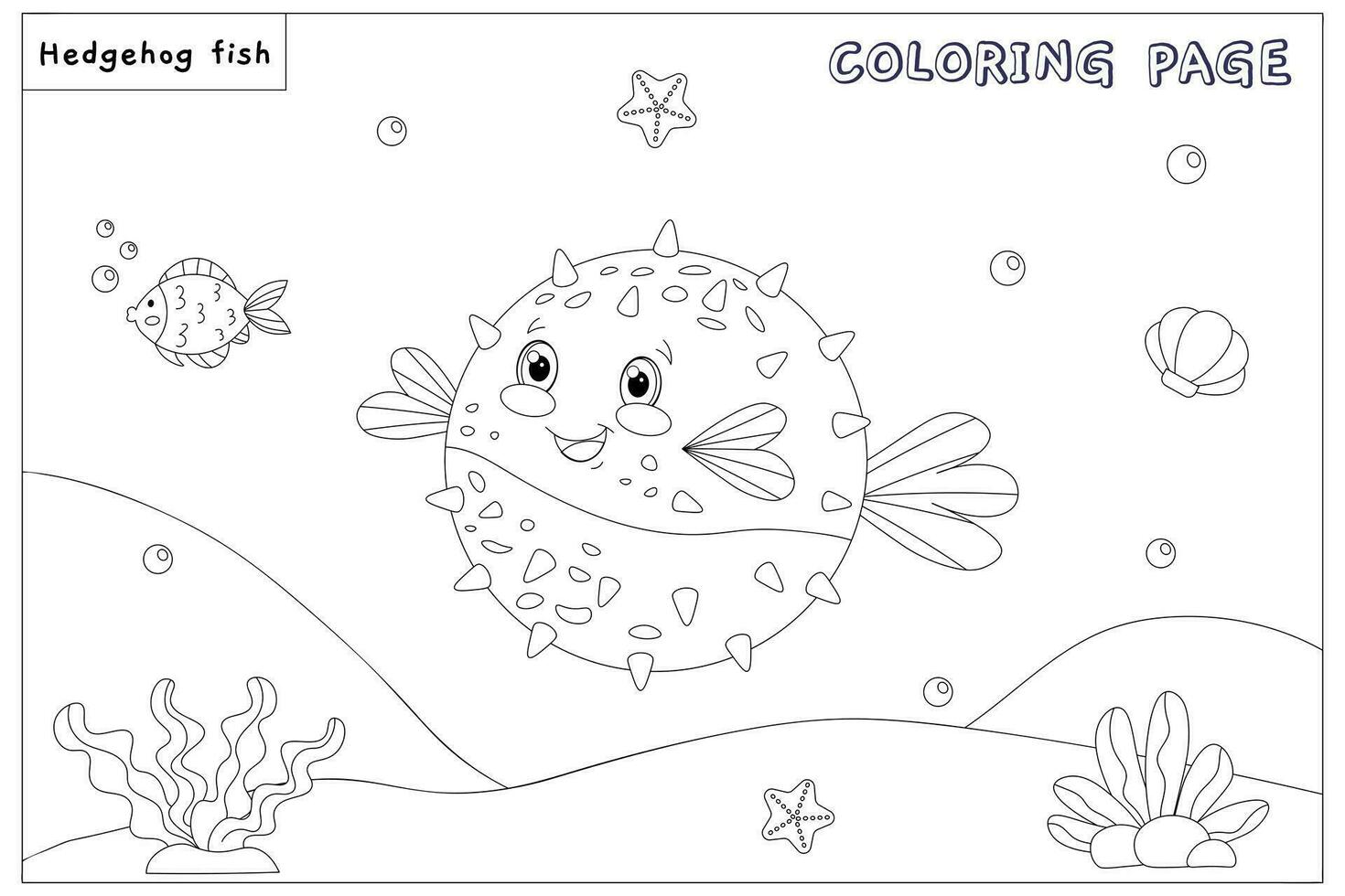 Cute vector fish hedgehog, with drawn elements in black and white