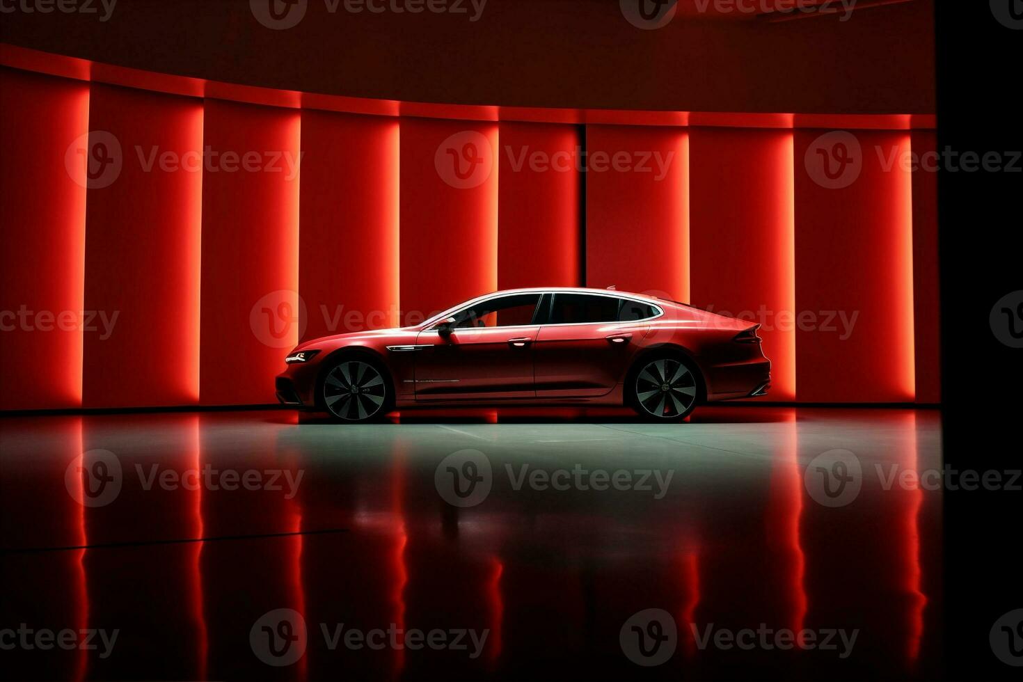 transportation led auto car red neon dark modern luxury automobile. Generative AI. photo