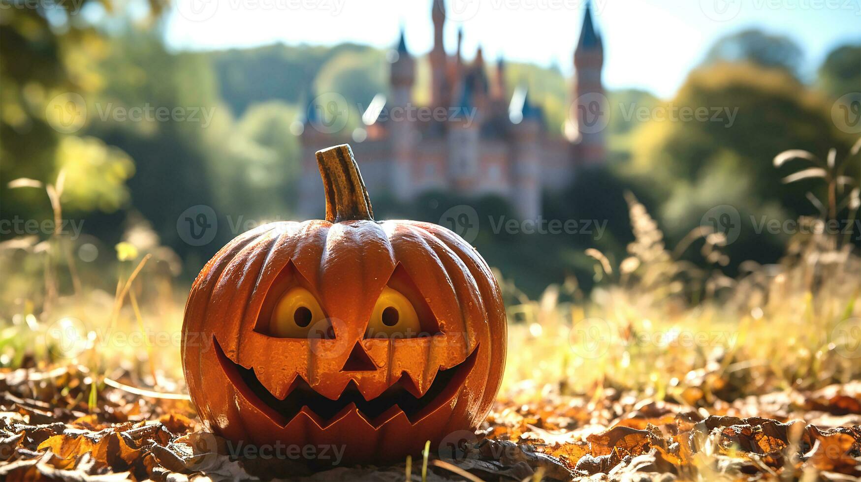 un imagen en un calabaza en frente de un castillo foto