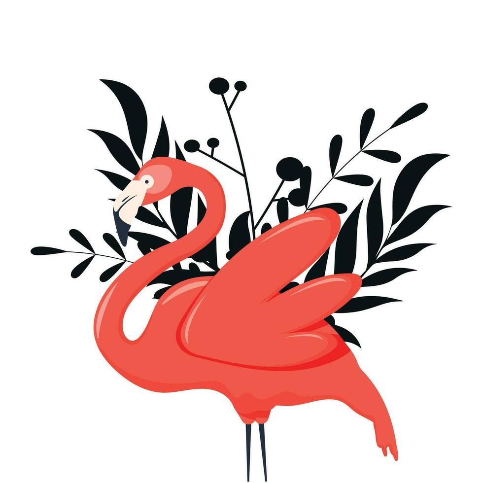 illustration of a pink flamingo. illustration of a flamingo. flamingo with flowers, vector illustration