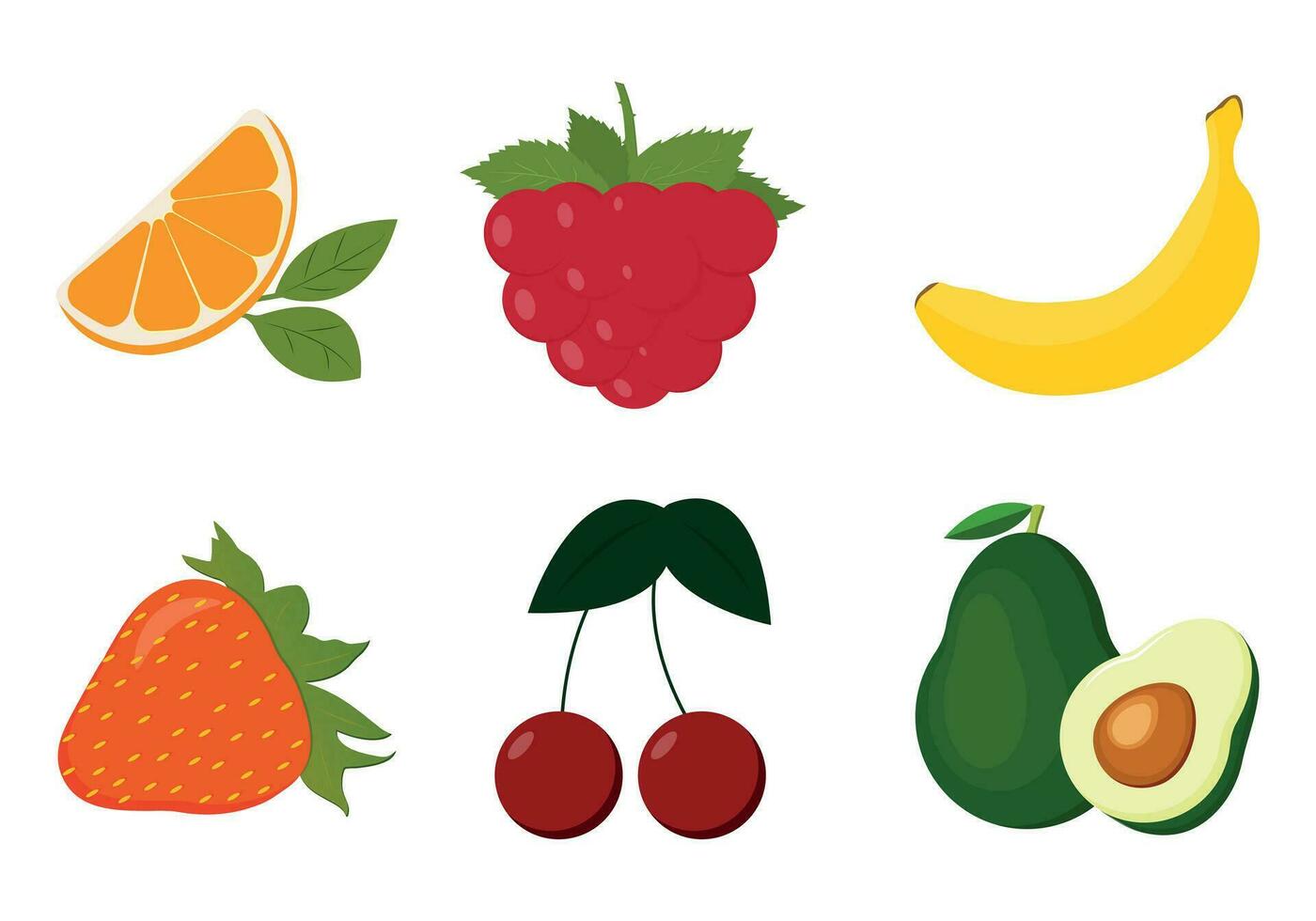 set of fruits and berries vector
