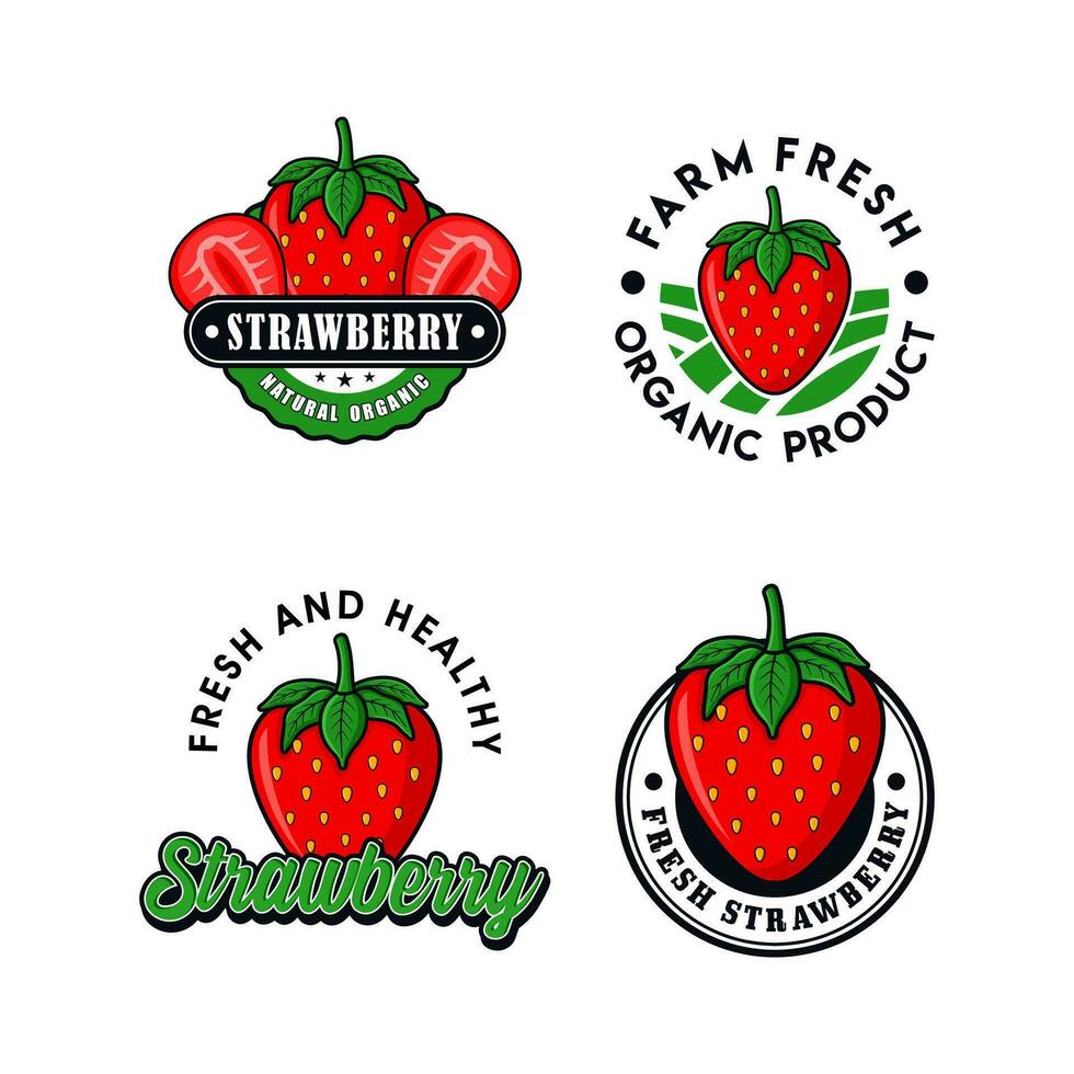 Strawberry fruit logo design collection vector