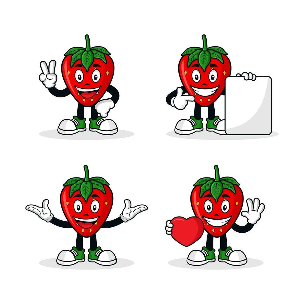 Strawberry fruit cartoon character design collection vector