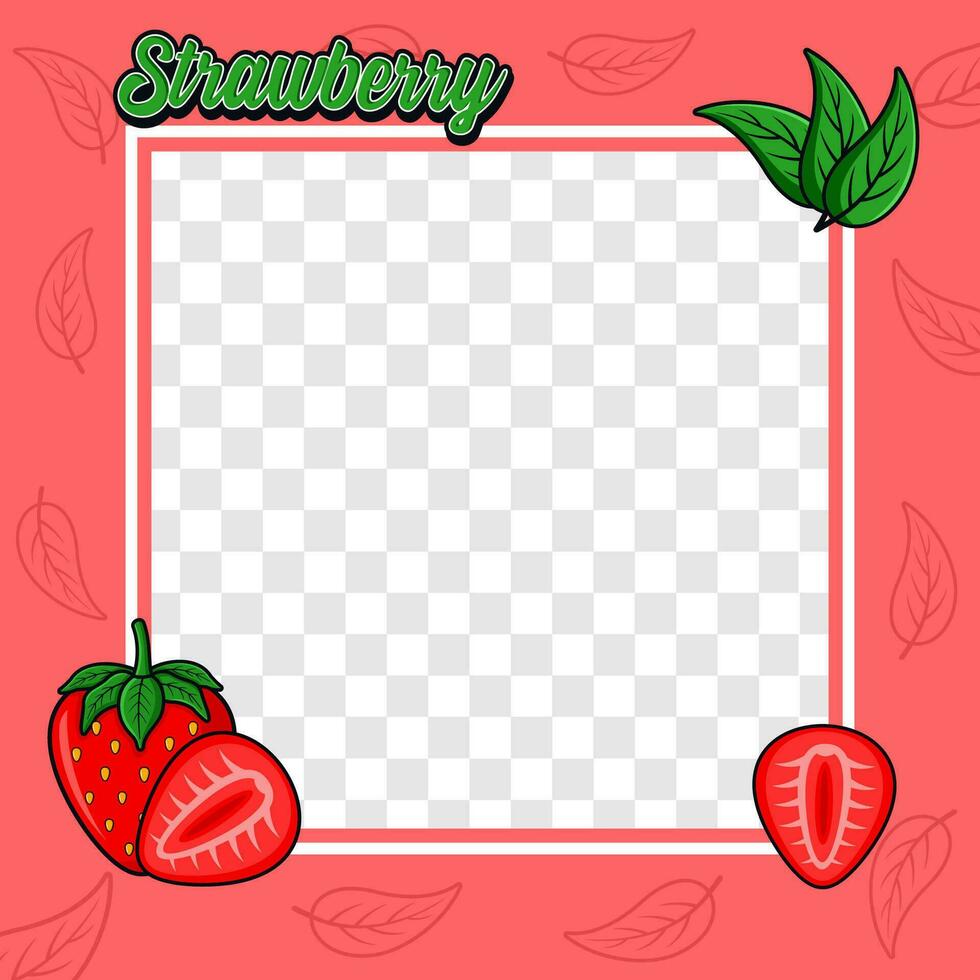 Strawberry fruit photo frame cover background design vector