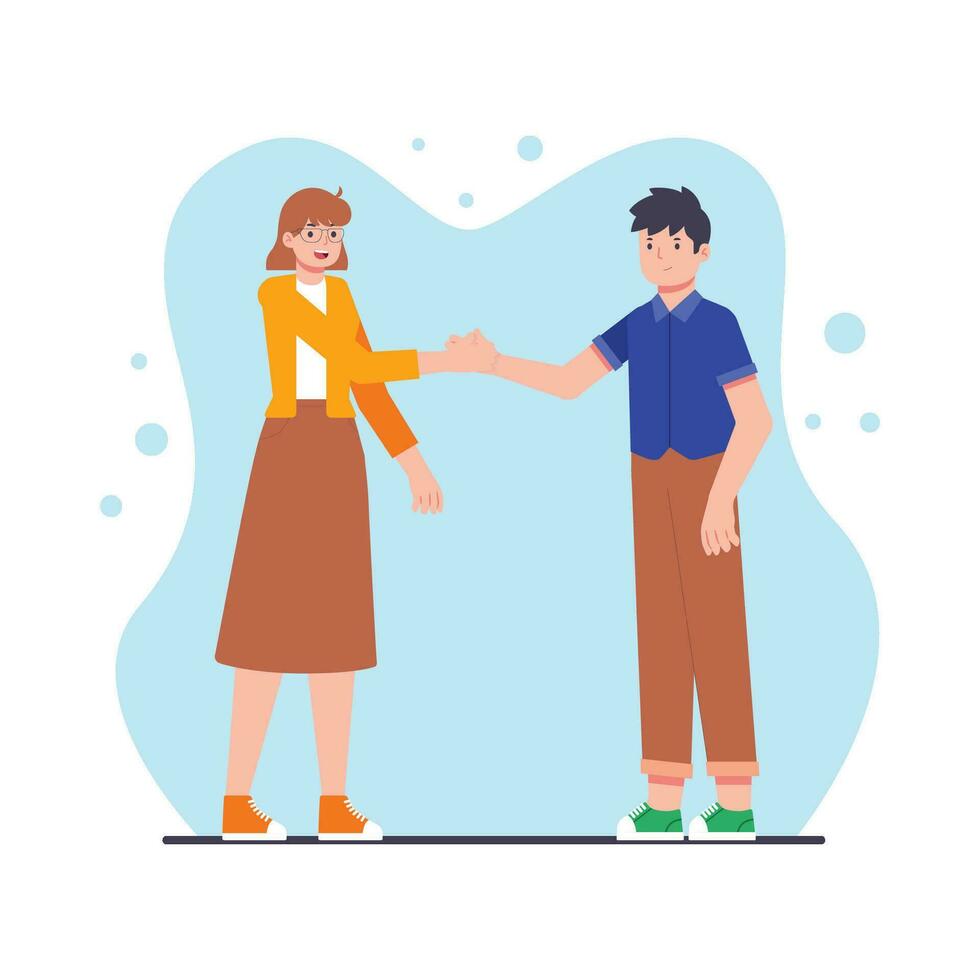 Man and woman shaking hands. Vector illustration in a flat style.