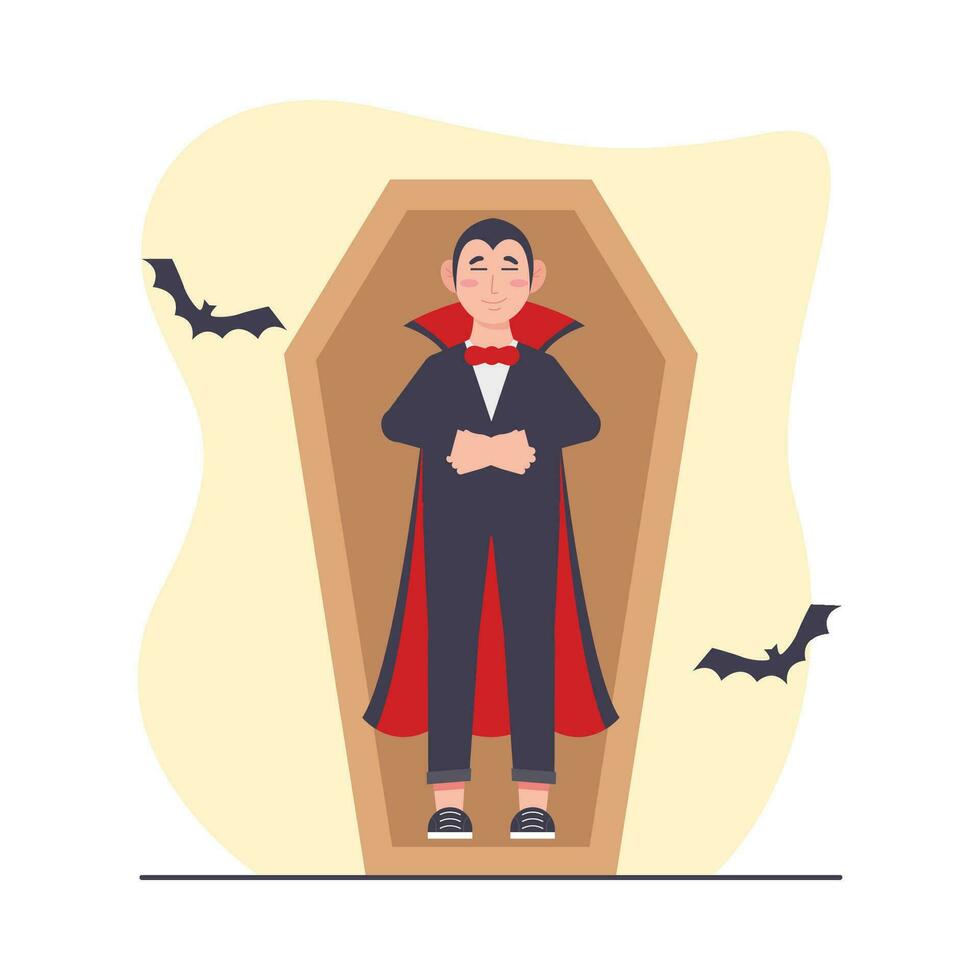 Man in vampire costume. Halloween concept. Vector illustration in flat style