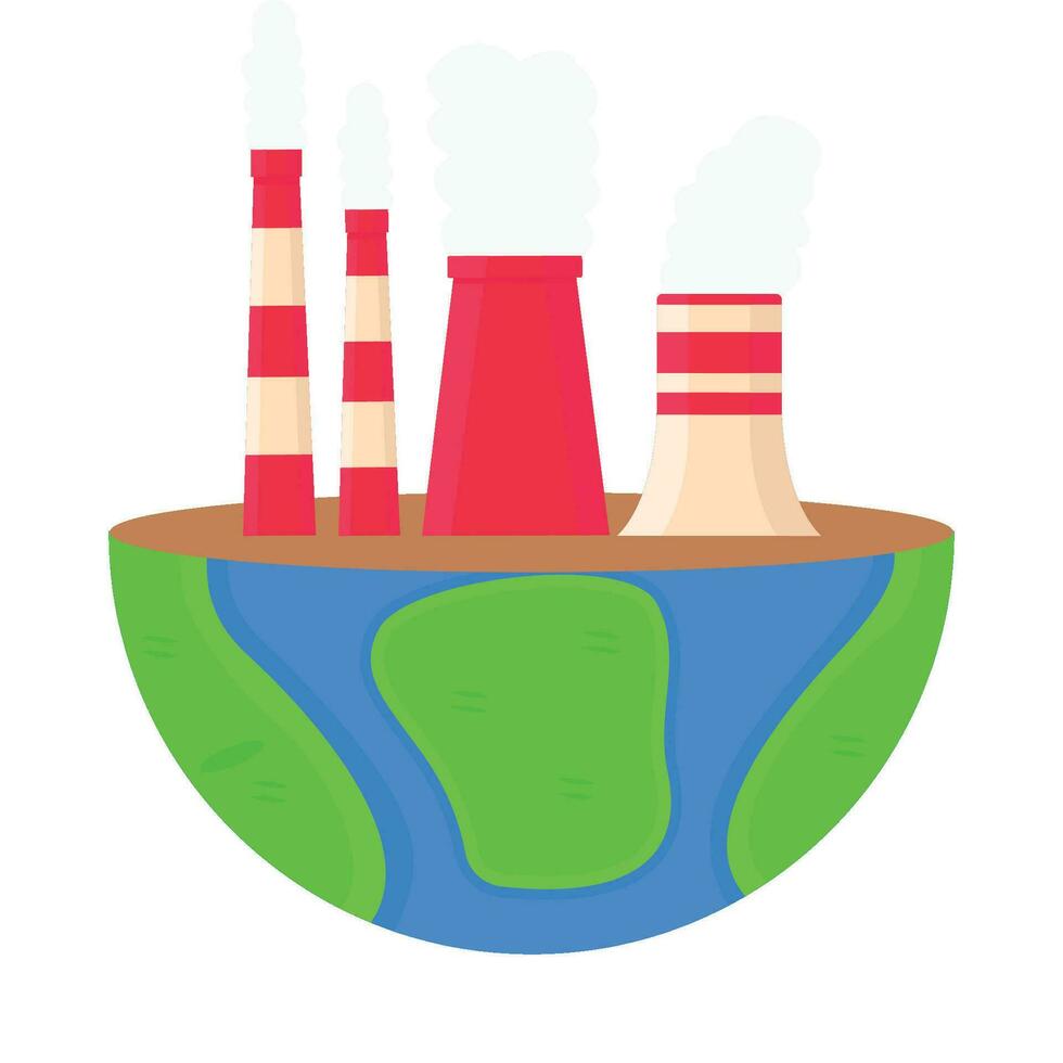 Factory chimneys on the earth. Vector illustration in flat style.