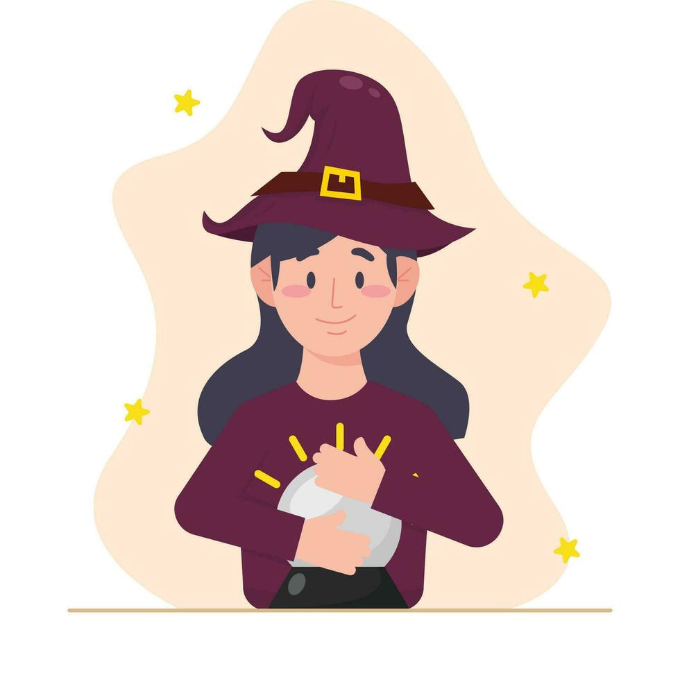 Halloween vector illustration. Cute girl in a witch costume.