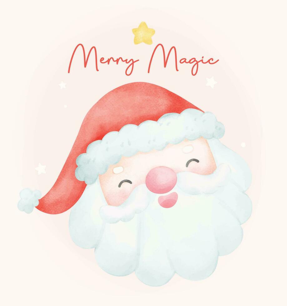 linda Navidad acuarela con adorable sonriente Papa Noel claus cara dibujos animados personaje vector ilustración