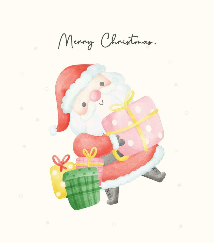 Cute Santa Claus with gifts cartoon character Watercolor Art vector